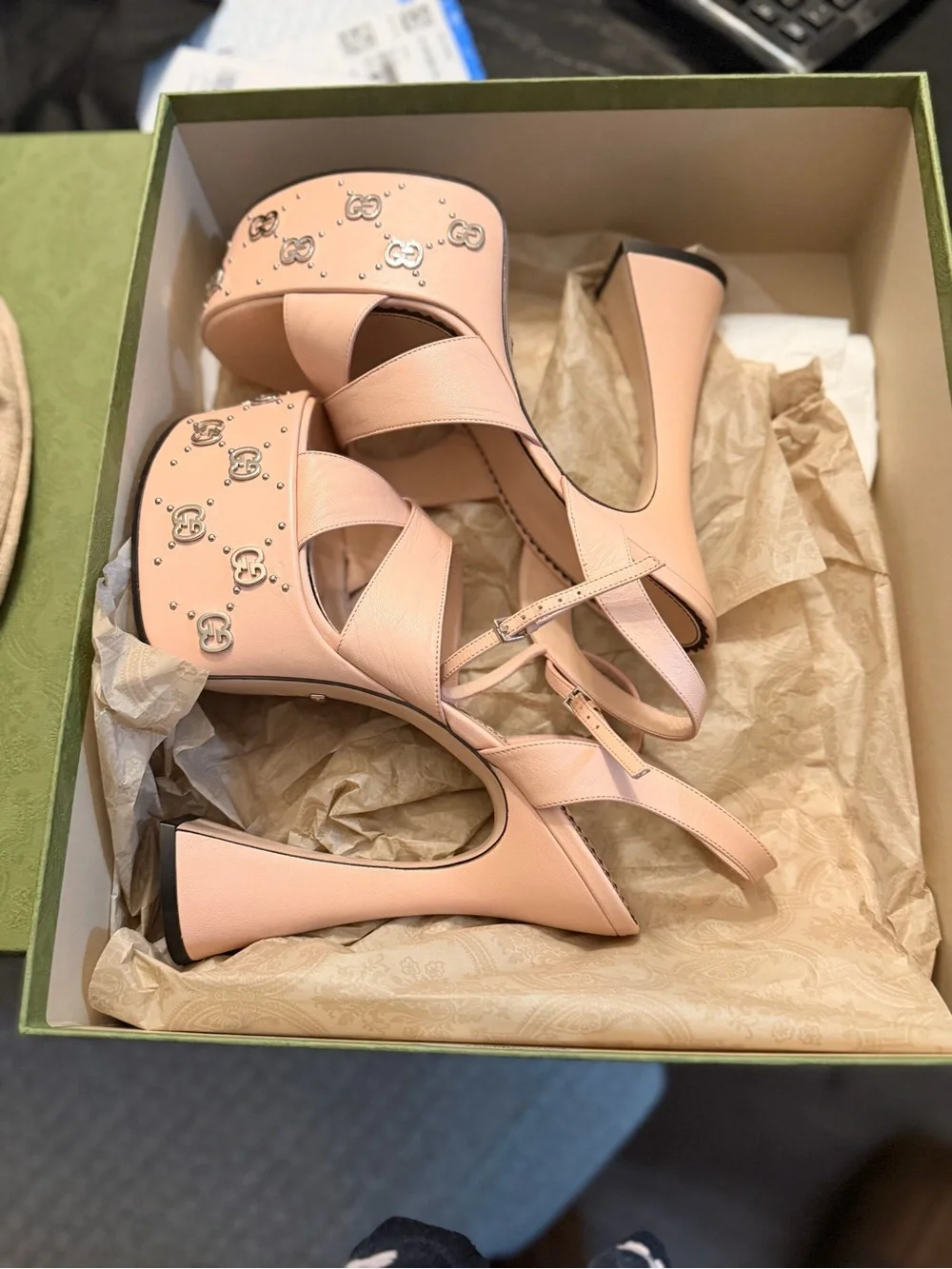 Gucci Blush Pink Studded Platform Sandals